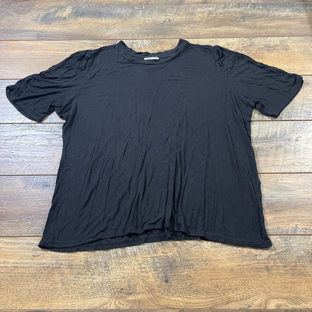 Daily Ritual Womens XXL Black Ribbed Short Sleeve Crew Neck T-Shirt Relaxed Fit